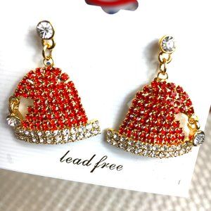 Red Rhinestone Jeweled Santa Hat Post Earrings NWOT